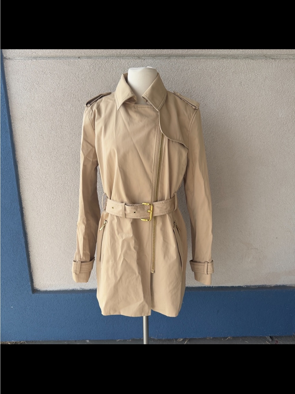 Michael Kors Tan Asymmetrical Trench Coat with Belt